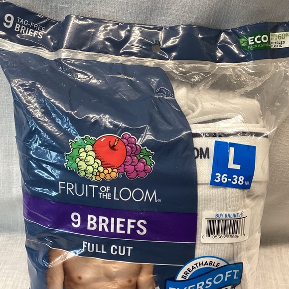 FRUIT OF THE LOOM MENS’ TAG-FREE BRIEFS 9 PACK 100% COTTON SIZE: LARGE - Picture 3 of 9